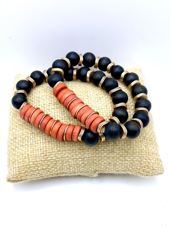 Jewelry - Beautiful Matte Black & Coral Stackable Beaded Bracelet Set